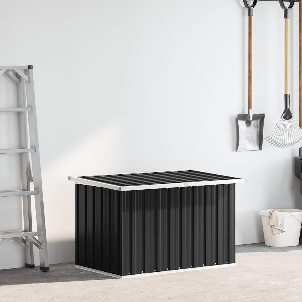 Gartenbox Anthrazit aus verzinktem Stahl 109x67x65 cm, geräumige Auflagenbox für Terrasse und Balkon, wasserabweisende Kissenbox mit Klappdeckel für Gartenlagerung und Werkzeug