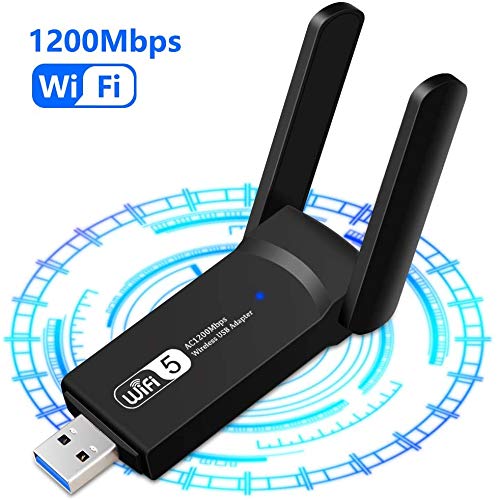 Weskimed Clé WiFi Double Bande AC 1200Mbps USB WiFi Adaptateur WiFi Dongle, Antenne 5dBi, 2.4G / 5GHz Double Bande, Compatible avec Windows XP/Vista/7/8/10, Linx2.6X, Mac OS X Wireless Adaptateur