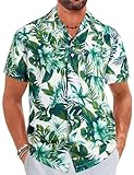 ELETOP Men's Hawaiian Shirt Quick Dry Tropical Aloha Shirts Floral Print Beach Party Casual Shirts Green F039 XXL