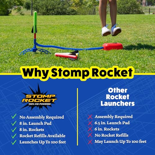 stomp rocket jr multi-color rocket launcher for kids 8 rockets - fun outdoor kids gifts for boys amp girls - stem toy foam blaster set soars up to 100 feet - ages 3 amp up