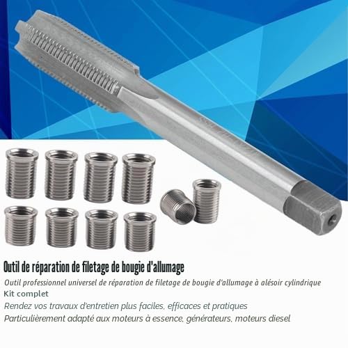 Outil de réparation de Filetage pour Bougie d'allumage M10x1 0 Boulon X1 Réparation de Filetage est Ensemble d'outils très Pratique et Efficace pour la réparation des filetages de Bougies