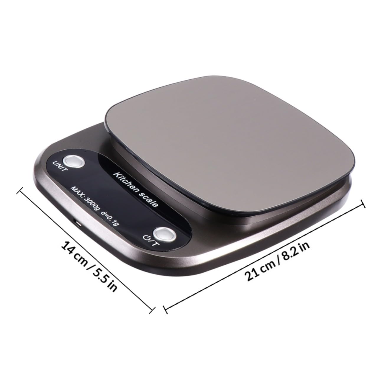 Küchenwaage 3kg/0, 1g Edelstahl Wiederaufladbar Präzise | Digital, Leicht und Tragbar, für Küche und Schmuck, mit ABS Gehäuse, 1 Stück