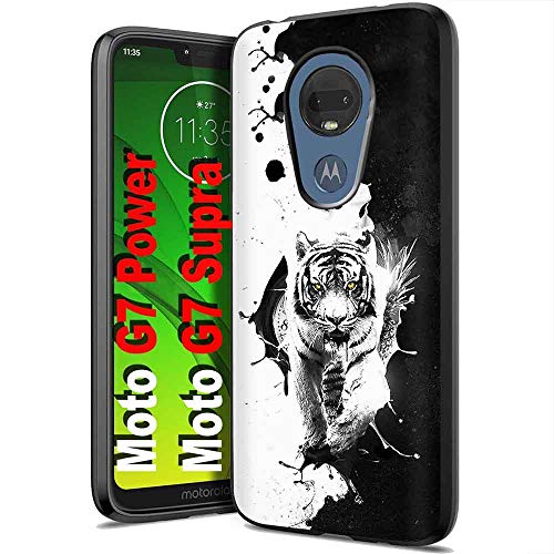 NakedShield Black Flex Gel Compatible for Motorola Moto g7 Power,Supra,G7 Optimo MAXX,Ying Yang Tiger Print,Light Weight, Unbreakable, Flexible, Surround Edge Protection,Designed in USA