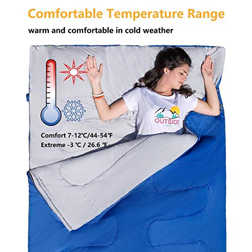 KingCamp 87 x 59 Inch 2 Person 20 Degree Lightweight Waterproof Couple Family Sleeping Bag with 2 Pillows for Camping, Hiking, & Backpacking - Image 4