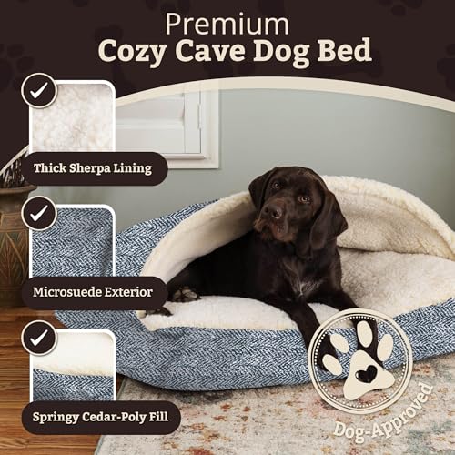 Image of Snoozer Rectangle Cozy Cave Dog Bed, Hooded Dog Bed, Palmer Indigo (M)