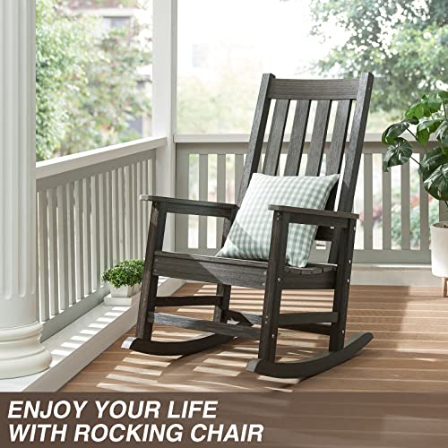 Acuel Rocking Chair Outdoor, Oversize Hdpe Patio Rocker Chairs, Weather Resistant 350Lbs Heavy Duty Rocking Chair With High Back For Backyard, Porch, Fire Pit, Garden And Indoor (Dark Brown) #TOP1