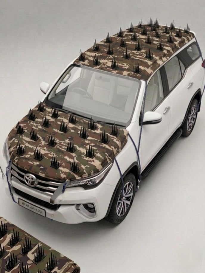 Image of Premium Car Protection Cover (Set of 2), Jungle Print - High-Density Anti-Monkey, Dog Spikes Guard for Roof (80 inchx60 inch, 39pcs), Bonnet (60 inchx40 inch, 27pcs) - Universal 100% Waterproof Scratch-Proof (Jungle)