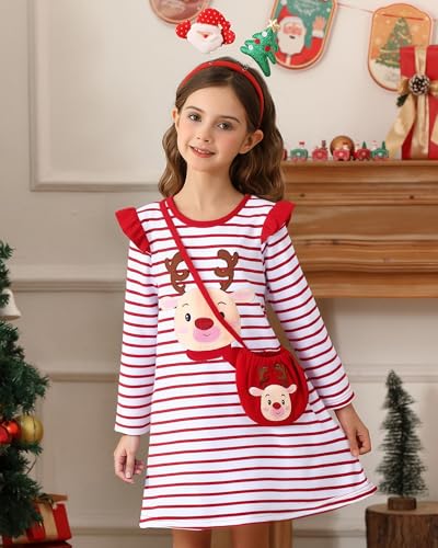 Toddler Girls Halloween Dress: Cotton Ruffle Long Sleeve Dresses with Bags Christmas, Holiday, Party Outfits for 2-7T3