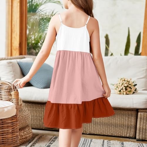 Girls Color Block Sundress Sleeveless Spaghetti Strap Summer Casual Midi Dress2