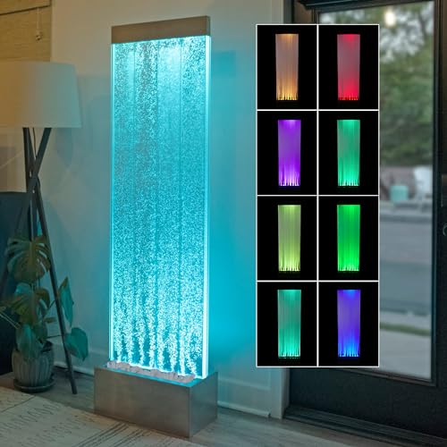 Alpine Corporation MLT134SL Indoor Floor Bubble Wall Water Fountain with Color-Changing LED Lights and Remote, 72