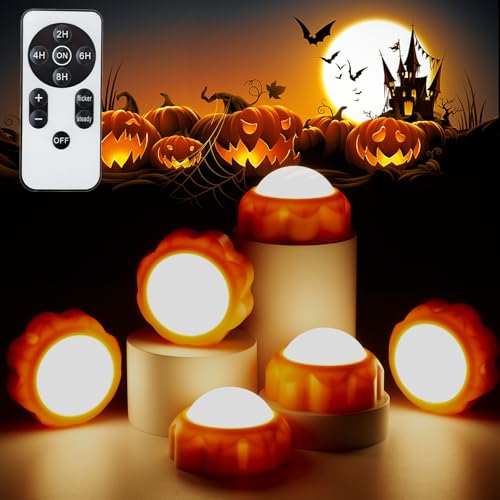 KZCUVNV Halloween Pumpkin Lights, LED Pumpkin Lights with Remote and Timer,Jack-O-Lantern Light for Halloween Decor,Battery Operated, Bright Flickering Flameless Candle Set Orange Color