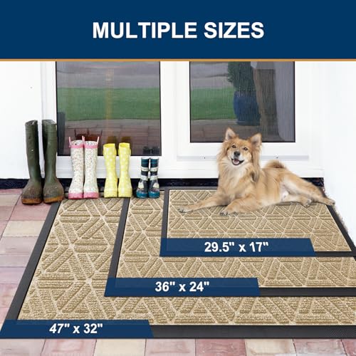 Smiry Front Door Mat Outside Entrance, Heavy Duty Natural Rubber Doormat, Trap Dirt and Moisture Easy Clean Low Profile Patio Porch Welcome Floor Mats for Entry, 29.5x17 Inch, Beige