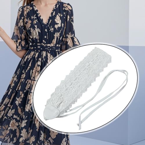 jojomis Women Lace Waist Belt Adjustable Wide Belt with Lace Trim and PU Leather for Party Holiday Fashion Accessory- White4