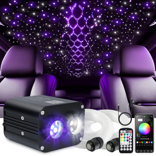 Image of Starlight Headliner Kit,Twinkle + Music Sync Dual Color Fiber Optic Star Ceiling Lights with APP Remote Control, RGBW Star Lights for Car /Home Ceiling Decor, 1300pcs 9.8ft