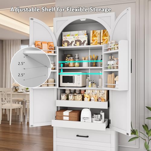 Image of iPormis 71 inch Tall Kitchen Pantry Storage Cabinet w /Adjustable Shelf, Door Shelves & Large Drawers, Freestanding Kitchen Cupboard for Dining Room /Living Room, White