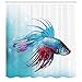 Ambesonne Aquarium Shower Curtain, Siamese Betta Fish Swimming in Aquarium Aggressive Sea Animal Nautical, Cloth Fabric Bathroom Decor Set with Hooks, 69