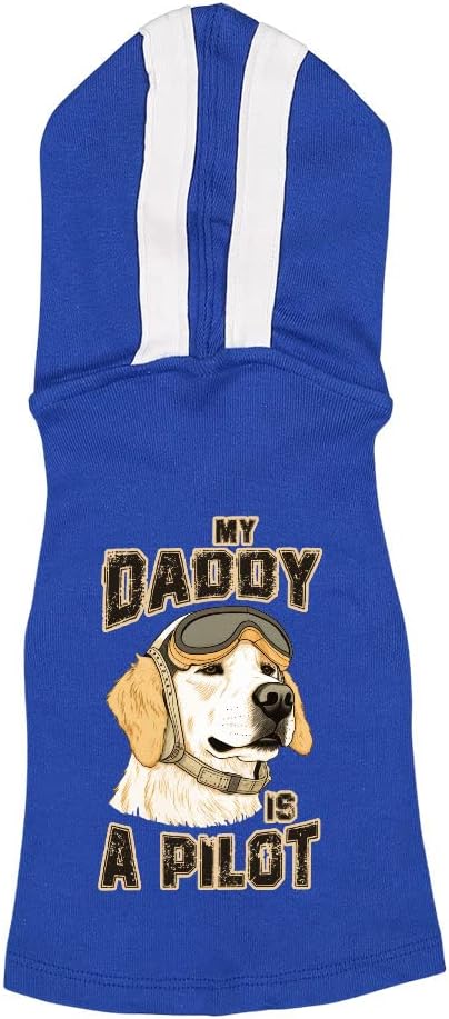 Daddy Pilot Dog Shirt with Hoodie - Cool Dog Hoodie - Printed Dog Clothing - Royal White, XL
