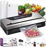 90Kpa Vacuum Sealer for Food, 10-in-1 Food Vacuum Saver Sealer Machine V30 with Mason Jar Kit, Built-in Cutter, Digital Timer, Dry&Moist Modes, Include Bags&Hoses, Gifts for Mom Wife Grandparents Chef