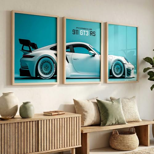 Image of HOTHOUSE Big Porsche Car Framed Posters Gift Items for Boys Room Wall Decoration Bedroom Living Room Office Studio Decor | Car Poster Frame for Wall Decor Set Of 3 Size (13 X 17 inch)