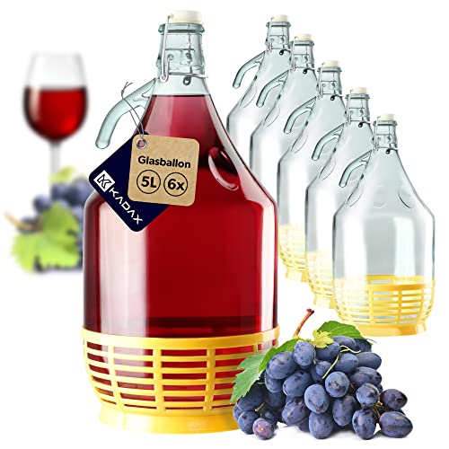 KADAX Globo de vino, globo de vidrio para vino, barril de vino de vidrio, globo de fermentación, barril para vino de vidrio, botella de estribo con cesta, recipiente de fermentación para vino