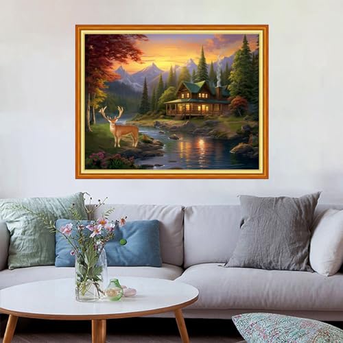 Image of Redxing Stamped Cross Stitch Kits Embroidery kit for Beginners Adults Full Range of Embroidery Patterns Starter Kits DIY Printed Cross Stitch Kits Needlepoint Kits 11CT-Beautiful Home 16x20 inch