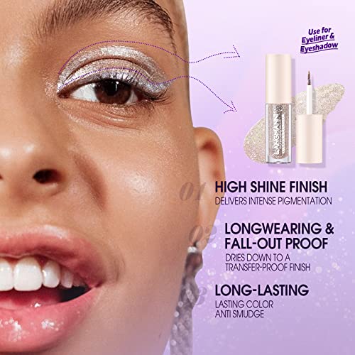 Bestland 10 Colors Liquid Glitter Eyeliner Metallic Shimmer Glitter Eyeshadow Pigment Eyebrown Shimmer Waterproof Face Lips Art For Party Festival Makeup (Colorful Sequins) #TOP2