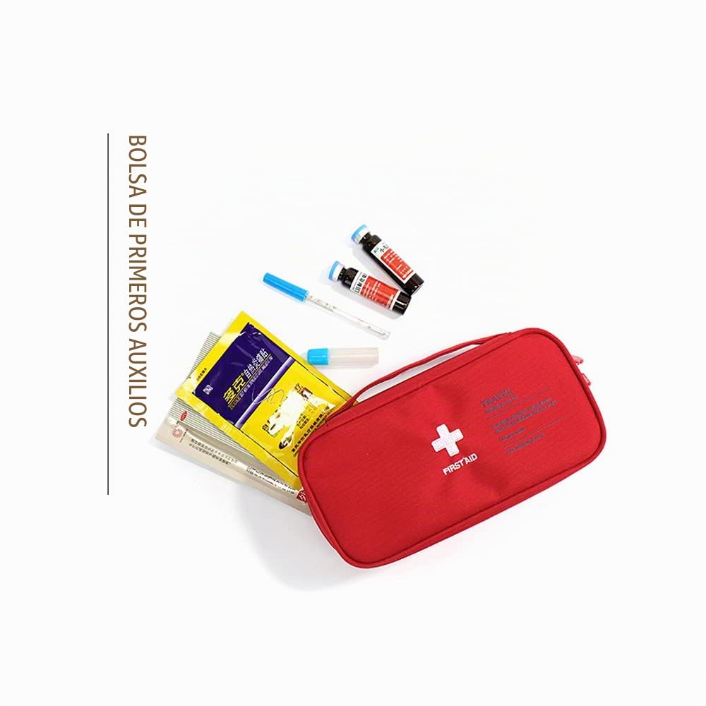 1 Bolsa de Primeros Auxilios de Seguridad vacía, Kit de Primeros Auxilios de Viaje portátil, Mini Bolsa médica, Bolsa de Almacenamiento de Paquetes de medicamentos vacía (roja)