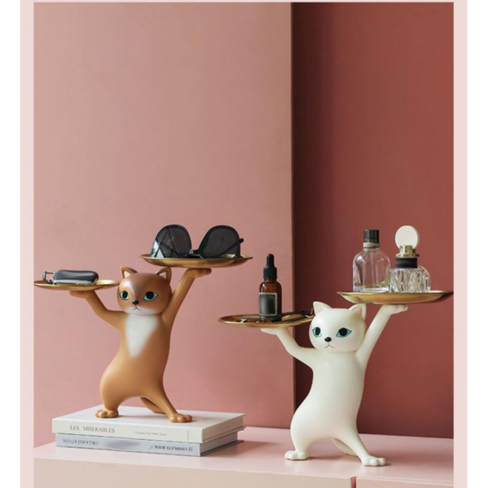 Amazon.co.jp: 樹脂製 カートゥーン 猫 彫刻 メタルトレイ付き