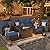 UDPATIO Patio Furniture Set with 44" Fire Pit Table, 6 Pieces Outdoor Sectional Conversation Sets, All-Weather Wicker Rattan Sofa Ottoman with 4" Thick Cushion for Garden Backyard Poolside, Navy Blue