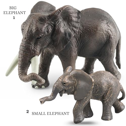 Image of Realistic Elephant Toy Set | 2PCs Animal Action Figurine Toys Playset for Kids Boys | Girls Big Size Cartoon Animals Figures Decoration Items for Office Table & Home Birthday Gift for Children