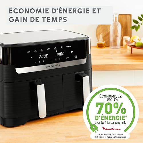 Moulinex Dual Easy Fry EZ9018 Dual Air friteuse, energiebesparing tot 70%, inhoud van 5,2 l en 3,1 l, 7 programma's, knapperige resultaten, vaatwasmachinebestendig, digitaal receptenboek - Afbeelding 4