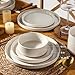 AmorArc Ceramic Dinnerware Set for 4 | Speckled Stoneware Plates and Bowls with unglazed terracotta | Scratch Resistant, Dishwasher & Microwave Safe Dishes Sets- 12-Pcs Beige