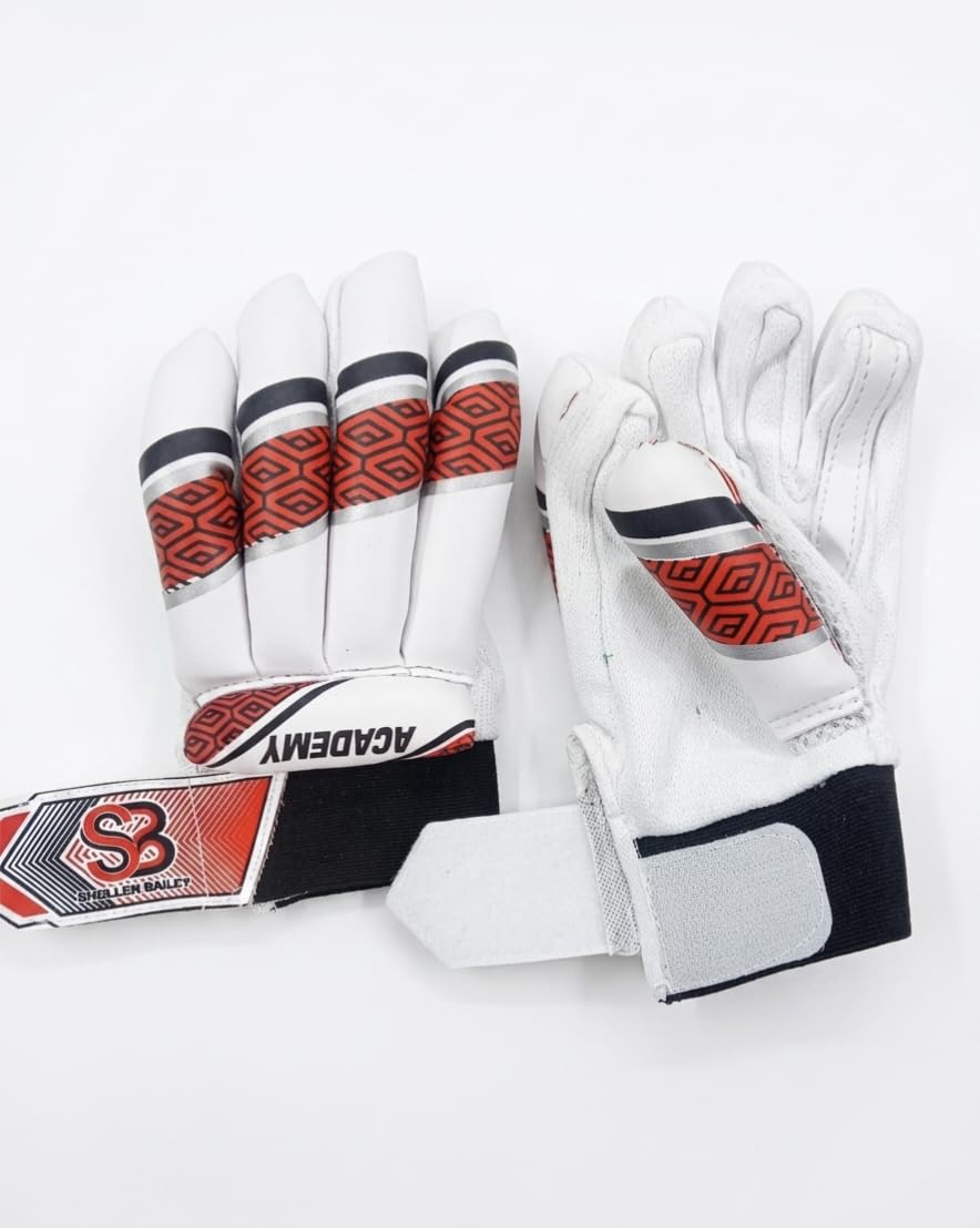 Shollen Bailey Academy Cricket Batting Gloves for Boys Youth Unisex, White, Red and Black, Protective Sports Gear-image-47