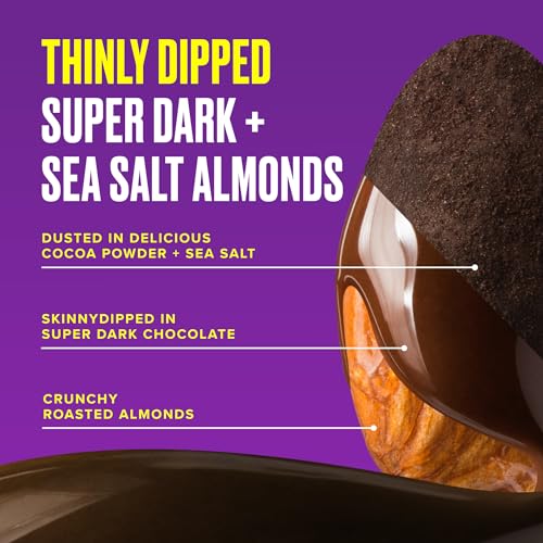 Image of SkinnyDipped Super Dark Chocolate + Sea Salt Almonds, Vegan, Healthy Snack, Plant Protein, Gluten Free, 3.5 oz Resealable Bags, Pack of 5