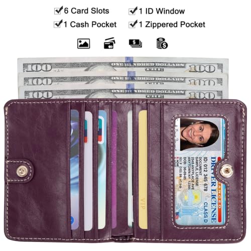 Image of Itslife Women's Rfid Blocking Small Compact Bifold Leather Pocket Wallet Ladies Mini Purse with id Window (Waxed Fuchsia)