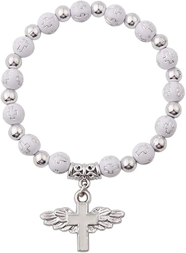 12 pulseras elásticas de cristal con alas de ángel y perlas para bautizo, recuerdos de bautizo, comunión, cumpleaños, boda, regalo de despedida de