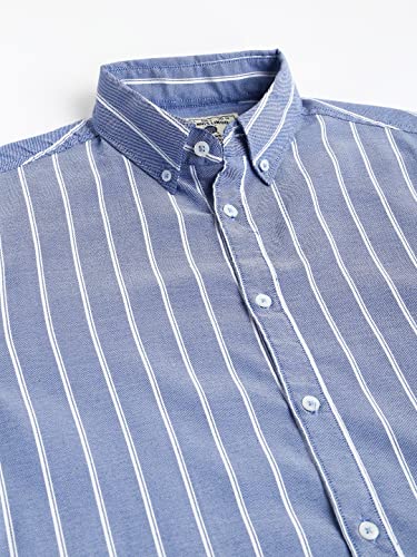 Image of Dennis Lingo Men's Striped Slim Fit Oxford Cotton Casual Shirt with Button Down Collar & Full Sleeves
