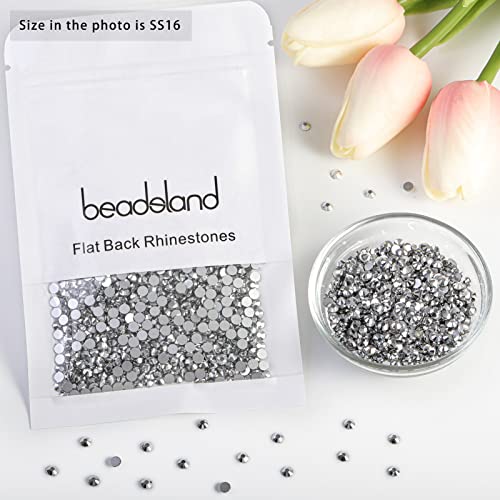 Image of Beadsland 2880pcs Flat Back Crystal Rhinestones Round Gems for Nail Art and Craft Glue Fix,Silver Hematite,SS16,3.8-4.0mm