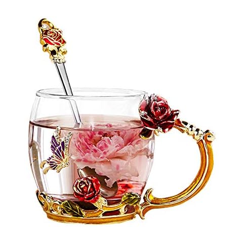 Handmade Flower Tea Cup with Spoon Cover