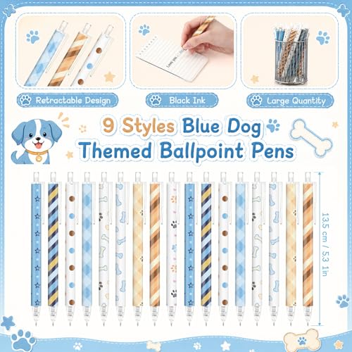 Image of Jetec 54 Pcs Blue Dogs Pens Bulk Ballpoint Pens Sets Stuff Aesthetic Retractable Office Supplies Gift for Student Teacher Writing Journal Planning Notepad Desk Decor for Women Men Nurse Staff