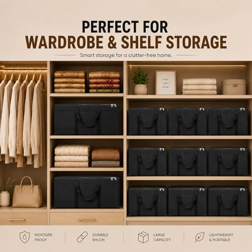 Image of DALUCI Nylon Wardrobe Storage Bags for Clothes 85 L | Moisture Proof Clothes Organizer with Zipper & Strong Handles | Foldable Blanket Saree Toy Storage Box for Closet & Shelves (Black, Pack of 2)