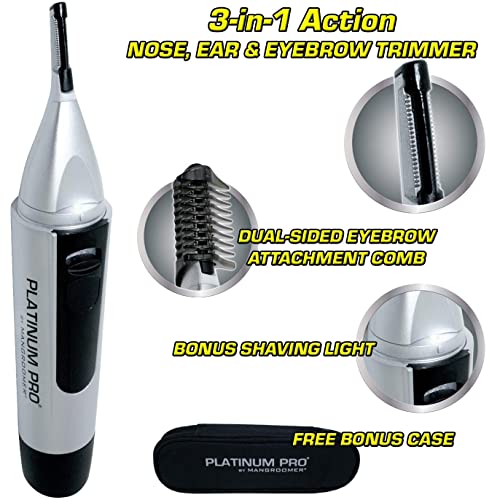 Platinum Pro By Mangroomer - New Advanced Nose Trimmer, Ear Hair Trimmer And Eyebrow Trimmer With Bonus Light And Exclusive Storage Case! #TOP2