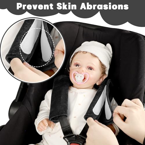 Image of GFU Car Seat Strap Pads for Baby, Soft Shoulder Pads for Comfort, Reversible Seatbelt Covers for Kids, Perfect for Baby Car Seat, Stroller, Swing, High Chair, Size: 6.5 x 6.5 inch, Black