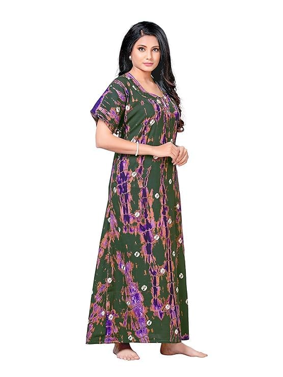Women's 100% Cotton Printed Maxi Nightgown Long Half Sleeves Nighty Sleepwear for Ladies Super Soft Comfortable Design-image-26