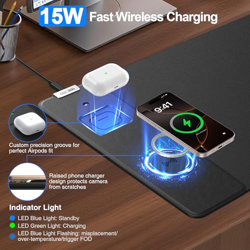 Image of Magnetic Wireless Charging Mouse Pad, 27.5 inchx11.8 inch in, Black