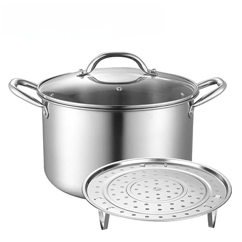 KIEHUAステンレス製スープポット 家庭用 大容量 厚手 平底 スープポット 電磁調理器 ギフト 両耳 スープ蒸し器 (b,28cm)