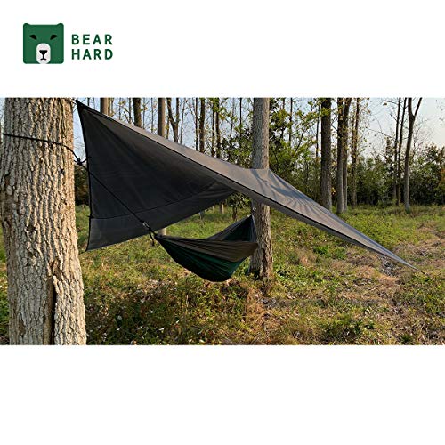 Bearhard Waterproof Camping Tarp, Lightweight Hammock Rain Fly, UV Protection and PU 3000mm Waterproof Backpacking Tarp, 10x12ft Large Tent Footprint or Shelter Kit for Hiking and Outdoor Adventure