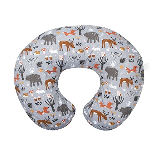 Image of Boppy Nursing Pillow Original Support, Gray Forest Animals, Ergonomic Nursing Essentials for Bottle and Breastfeeding, Firm Fiber Fill, with Removable Nursing Pillow Cover, Machine Washable
