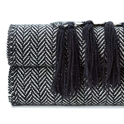 Chanasya Mini Chevron Super Soft Throw Blanket With Tassels Warm Cozy Lightweight Blanket For Bed Sofa Chair Couch Cover Living Bed Room Black And White Chevron Blanket (50X65 Inches) #TOP3