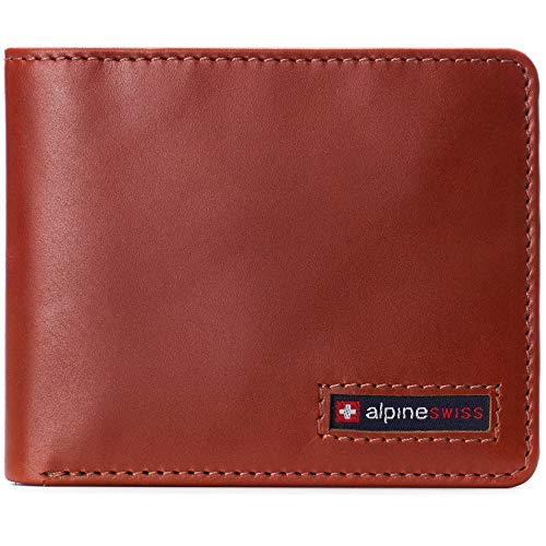 Image of Alpine Swiss Connor Executive Bifold Wallet | Business Passcase for Men | Premium Leather | Dual ID Windows | RFID Blocking | Gift Box Included Glossy Nappa Tan